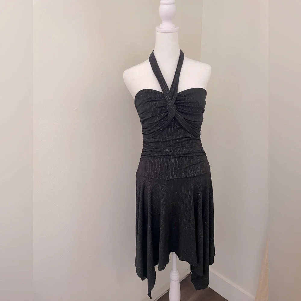 VTG Y2K Speechless Black asymmetrical halter Dress Size M Goth Fairy Whimsygoth